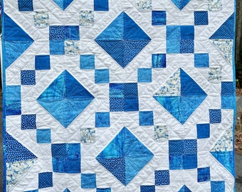 Jewel Box Baby Quilt in Blue and White