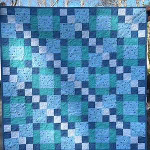 Blue, Teal and White Baby Quilt, Handmade Baby Quilt, Ready to Ship