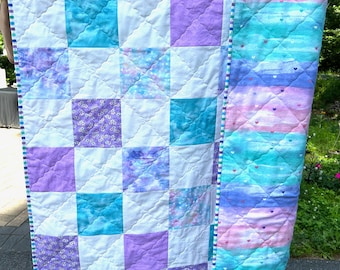 Patchwork Baby Quilt in Lilac and Teal