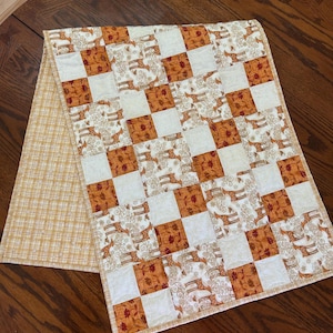 Reindeer Table Runner in Gold and Winter White, Reversible