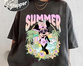 Disney Minnie Summer Shirt, Minnie Mouse Beach Tee, Cute Vacation Graphic Tee, Women Oversized T Shirt, Tropical Holiday Outfit,Gift for Her