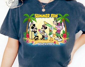 Disney Summer Fun Shirt, Mickey Minnie Goofy Donald Beach Tee, Family Vacation Shirt, Cute Cartoon Graphic Tee, Tropical Holiday Outfit