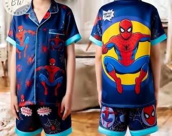 Marvel Spider Man Pajama Set, Superhero Kids Sleepwear, Boys Cartoon PJ Set Short Sleeve, Kawaii Loungewear, Summer Gift