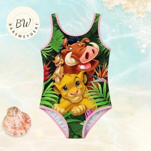Disney Lion King Swimsuit for Girls, Simba Pumbaa Timon Bathing Suit, Kids One Piece Swimwear, Cute Cartoon Summer Beach Outfit