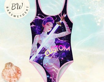 Custom Kpop Demon Hunters Swimsuit for Girls, Personalized Anime Warrior One Piece Kids Swimwear, Huntrx Style Bathing Suit,Summer Beachwear