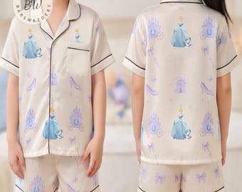 Disney Cinderella Pajama Set for Girls, Princess Disney Sleepwear, Kids Satin PJ Set, Cute Fairy Tale Nightwear, Birthday Gift for Daughter