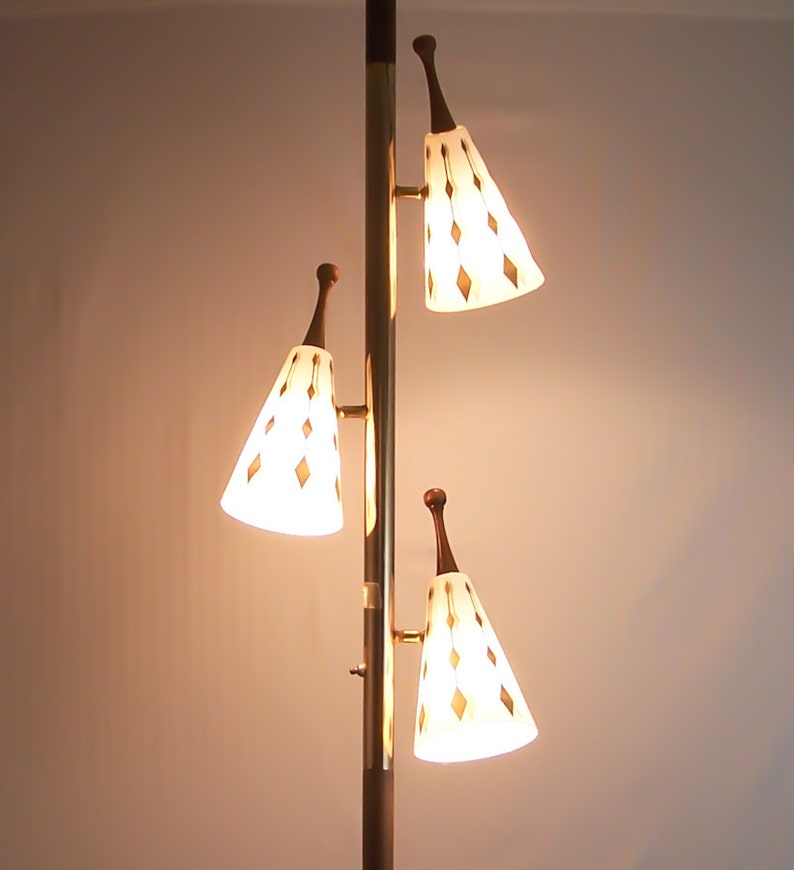 Vintage Tension Pole Lamp Eames Era Gold Cone Globes Floor to Etsy