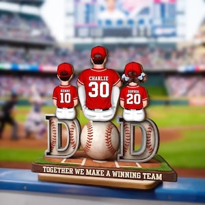 Daddy's Dream Team Baseball Family - Personalized 2-Layered Wooden Plaque - Heartfelt Gift For Baseball Dad, Gift For Family