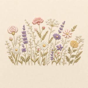 Vildblomsäng Födelseblomma Broderimönster Pastell Linne Botanisk Cottagecore Personligt Minnessak