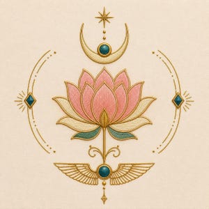 Celestial Lotus Embroidery Design Mystic Crescent Moon Sacred Botanical Goldwork Sweatshirt Shirt Machine Pattern