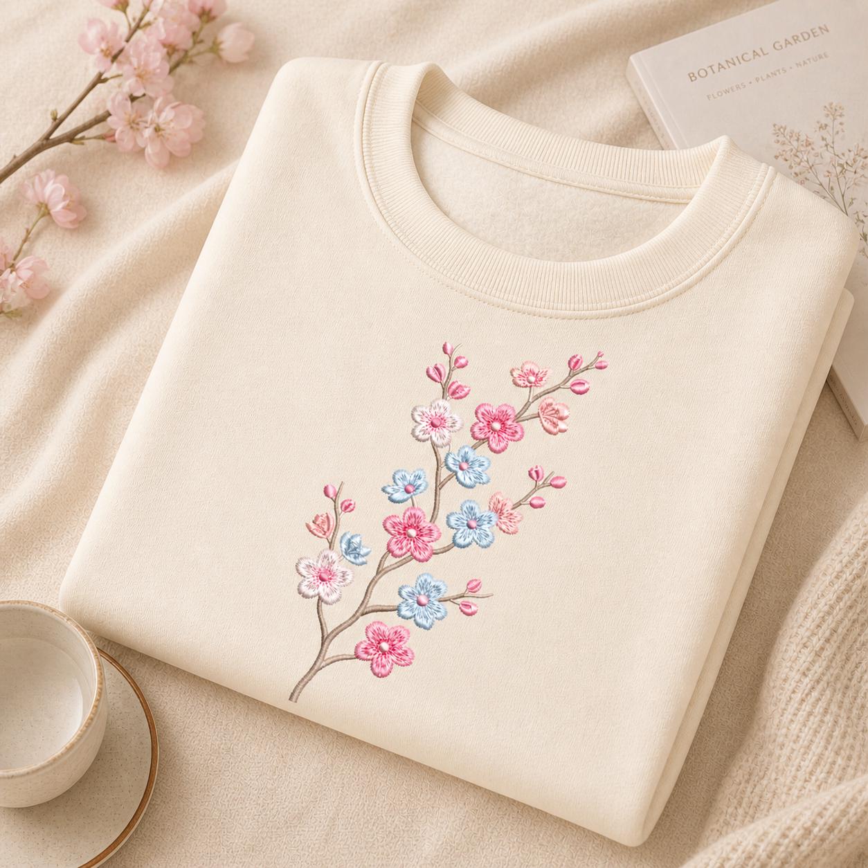 Cherry Blossom Embroidery Design Sakura Branch Floral Oriental Pattern ...