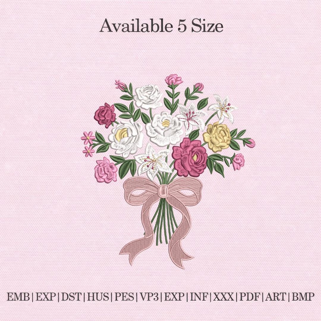 Rose Bouquet Embroidery Design | Ribbon Flower Machine Pattern (digital ...