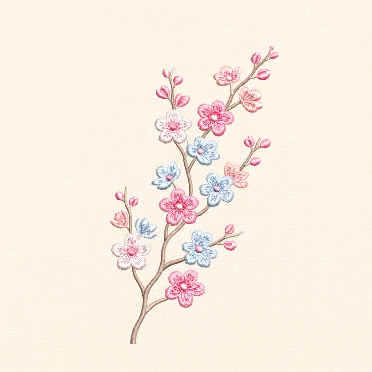 Cherry Blossom Embroidery Design Sakura Branch Floral Oriental Pattern ...