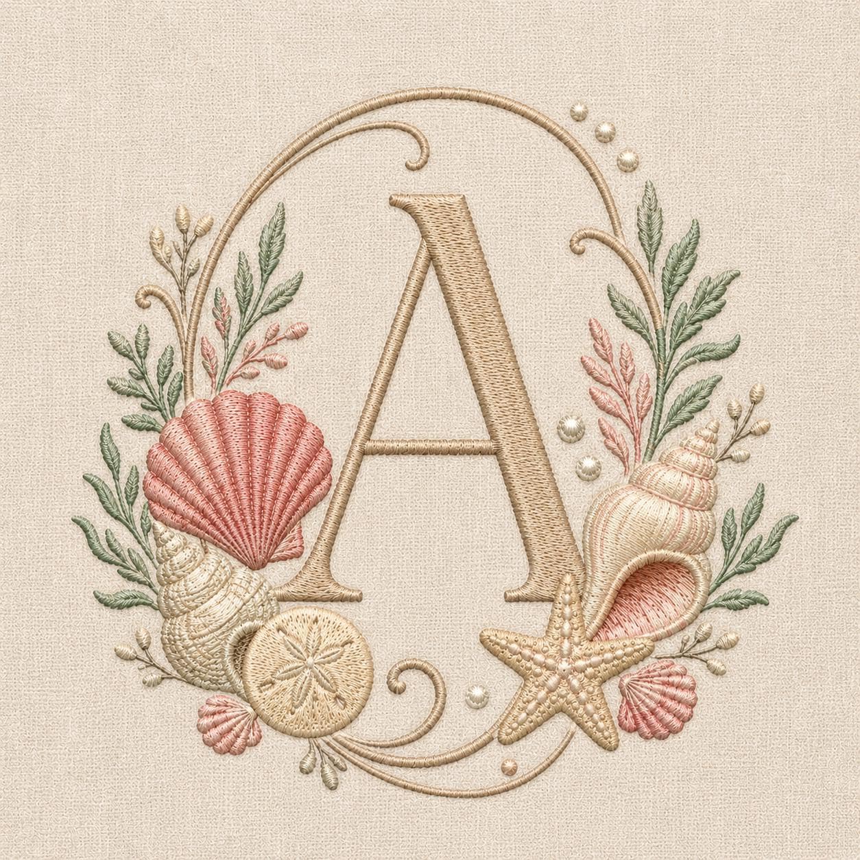 Coastal Seashell Monogram Embroidery Design Tropical Starfish Ocean ...