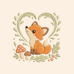 Fox Woodland borduurwerk ontwerp paddestoel bos dier herfst natuur cadeau