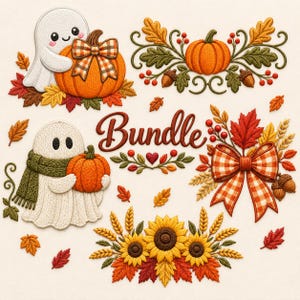 Fall Ghost Machine Embroidery Bundle Pumpkin Sunflower Bow Autumn Designs