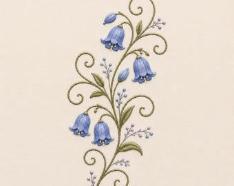 Bluebell Woodland Vine Botanical Cottage Garden Machine Embroidery Artwork Pattern