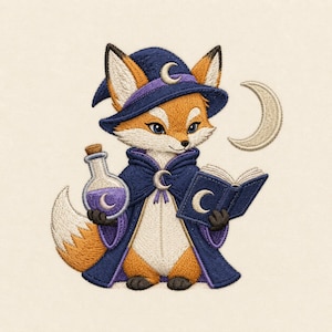 Witch Fox Embroidery Design Moon Potion Book Celestial Halloween Fantasy Machine Pattern
