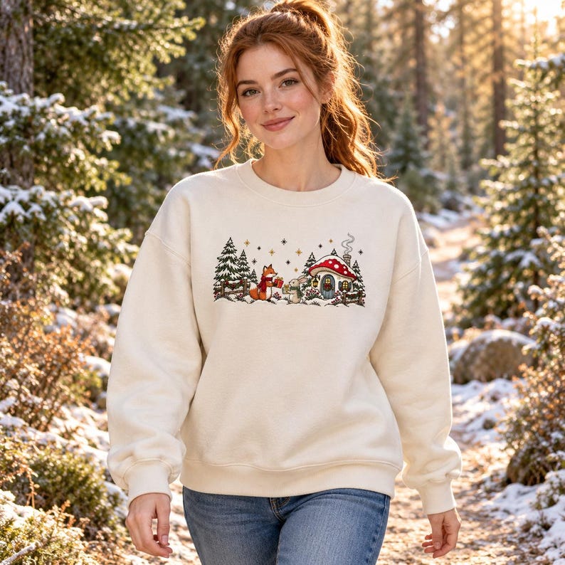 Christmas Fox and Rabbit Machine Embroidery Design With Mushroom ...