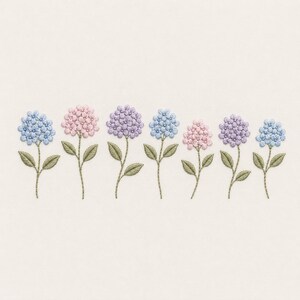 Pastel Hydrangea Flower Border Embroidery Design Delicate Botanical Garden Accent Pattern