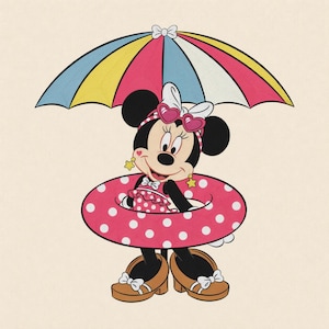 Disney Minnie Summer Beach Embroidery Design Pool Float Umbrella Vacation Shirt Gift