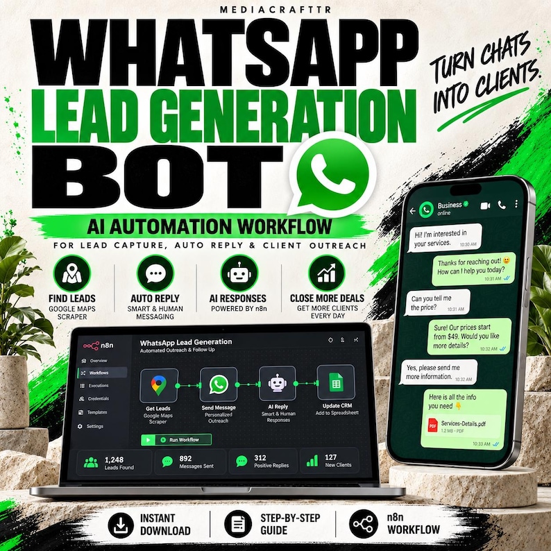 WhatsApp Automation Bot | AI Auto Reply, Bulk Messaging (n8n Workflow Download) image 1