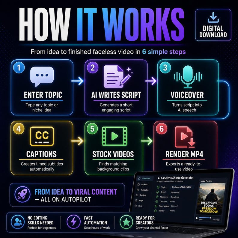 Faceless Youtube, Tiktok Shorts Generator Python Script, AI Video Maker App, Auto Script Voice Captions Pexels Video Tool image 4