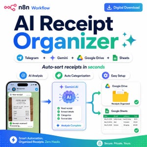 AI Receipt Organizer n8n Workflow | Telegram Gemini Google Sheets Automation (Digital Download)