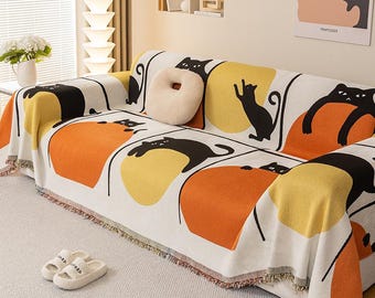 Funda de sofá de chenilla estilo INS – Manta decorativa con estampado de gatos, protector apto para mascotas