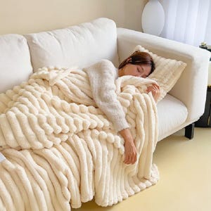 Manta de terciopelo burbuja de felpa – Manta de piel sintética de conejo, funda de cama acogedora de doble cara