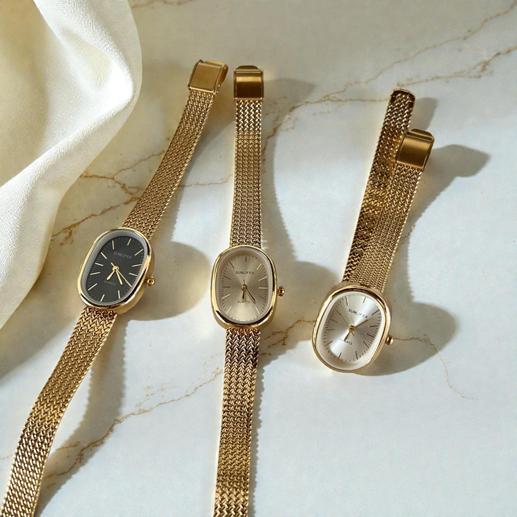 Gold Plated Oval Two-Hand Quartz Watch with Mesh Bracelet Introducing the Ophelia Mini Mesh✨ - a petite oval case  main image 2
