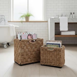 Set of 2 Handwoven Natural Jute Storage Baskets with Handles