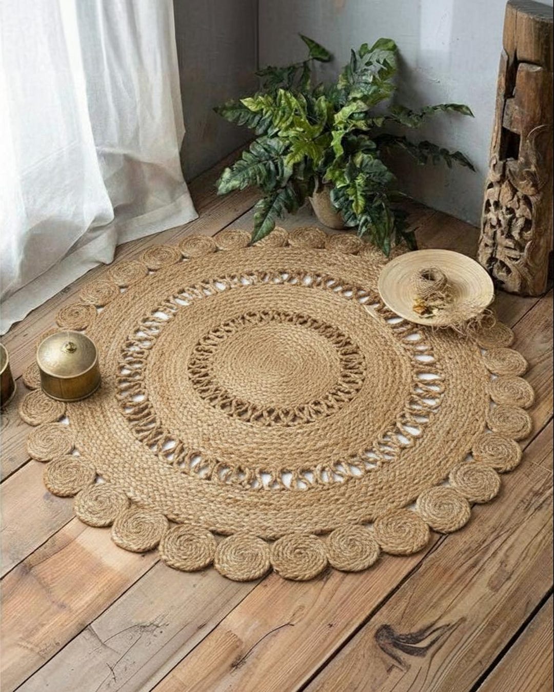 Hand Braided Jute Circular Rug 120cm - Etsy UK