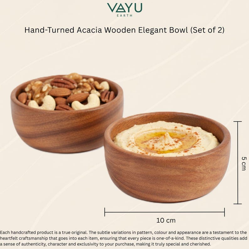 Hand-Turned Acacia Wooden Bowl Set – Artisan Serveware (Set of 2) image 3