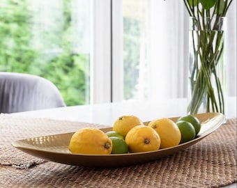 Hammered Gold Aluminium Oblong Tray – 45 cm Handmade Decor