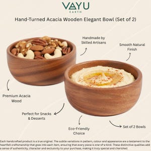 Hand-Turned Acacia Wooden Bowl Set – Artisan Serveware (Set of 2) image 4