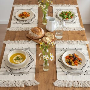 Handwoven Cotton Placemats Set of 4 – Diamonds and Dots Pattern 48 x 35cm