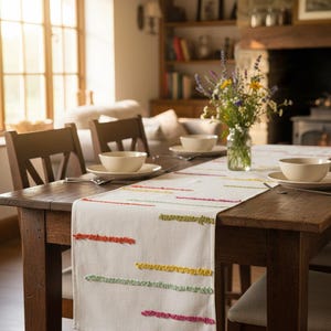 Handwoven Cotton Table Runner with Broken Stripes – 229 x 39 cm