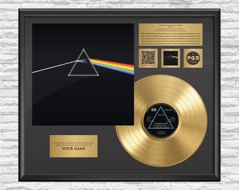 Pink Floyd Dark Side of the Moon - Vinile dorato incorniciato / Regalo per amanti della musica / Decorazione murale in vinile / Regalo per fan dei Pink Floyd