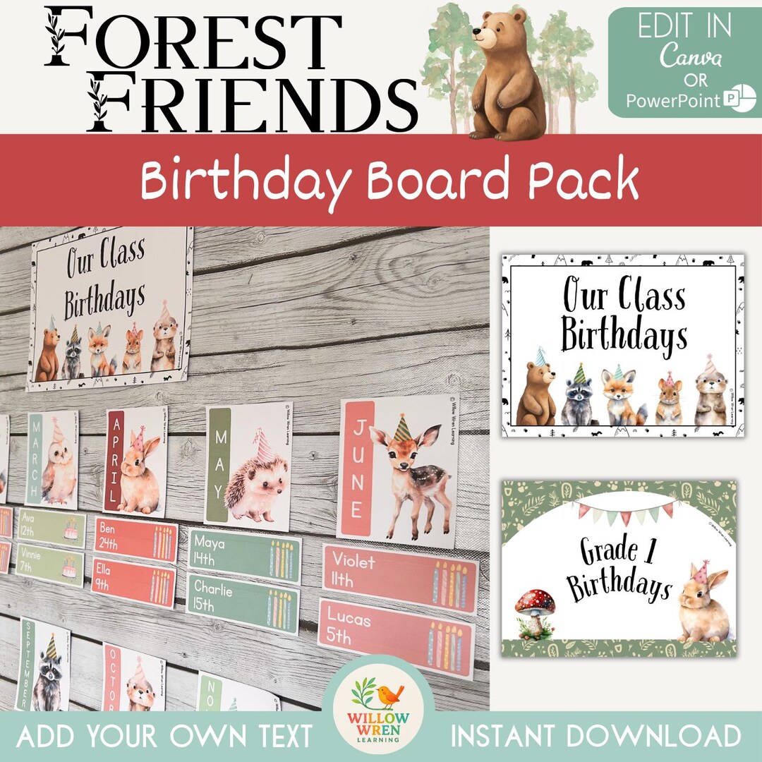 Woodland Birthday Board | Forest Friends Classroom Decor (canva ...