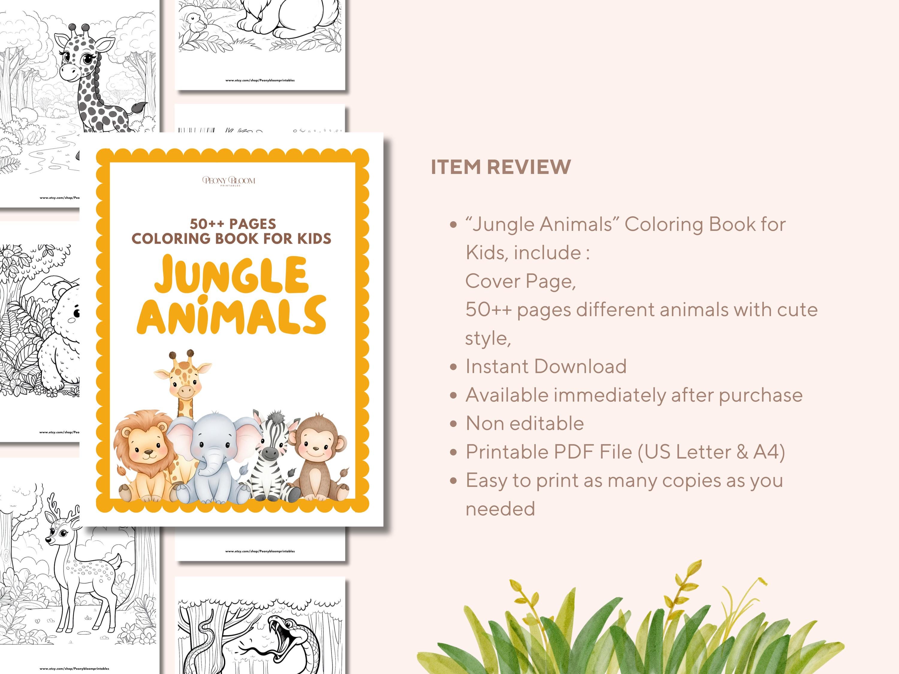 Jungle Animals Coloring Book Printable for Kids – 50+ Safari Animal ...