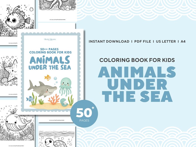Animals Under the Sea Coloring Book Printable for Kids – 50+ Ocean ...