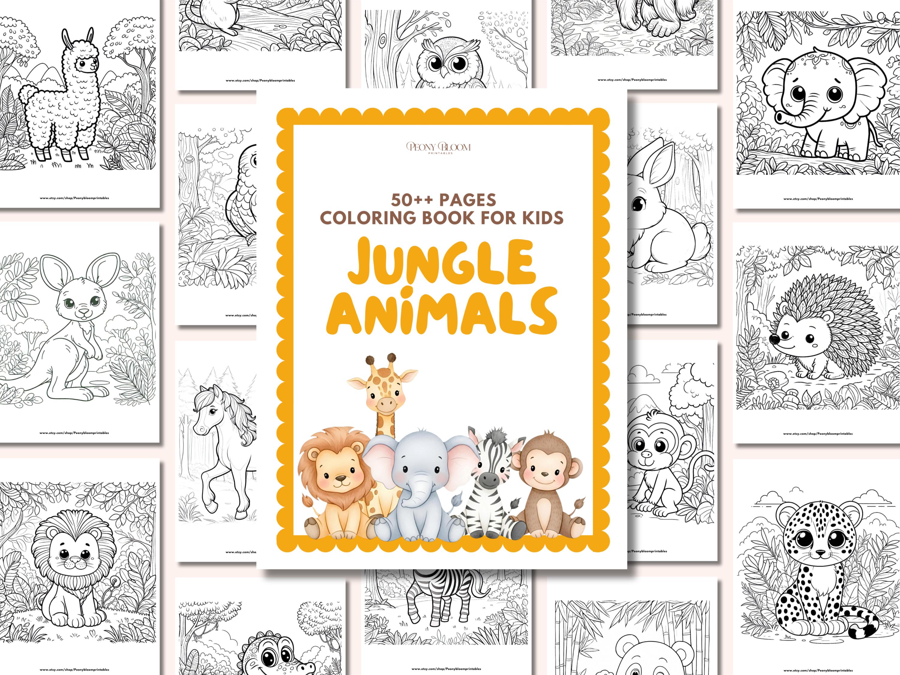 Jungle Animals Coloring Book Printable for Kids – 50+ Safari Animal ...