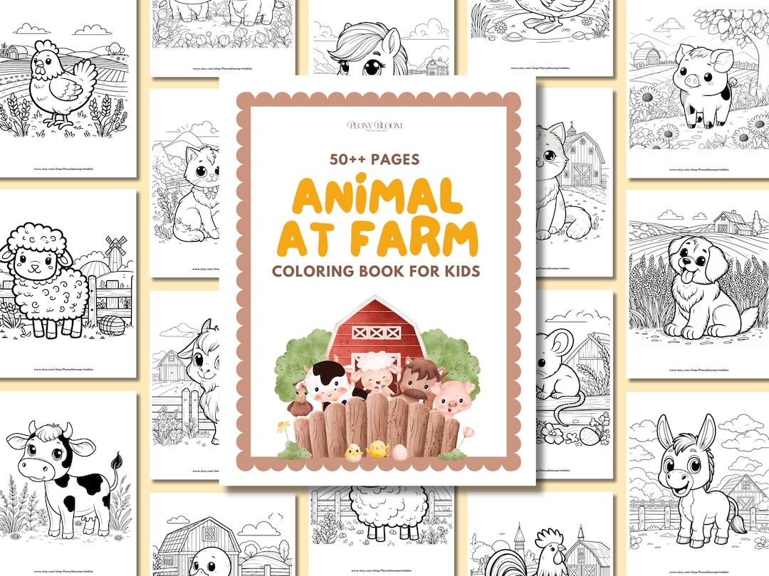 Farm Animal Coloring Book Printable for Kids – 50+ Pages Cute Barnyard ...