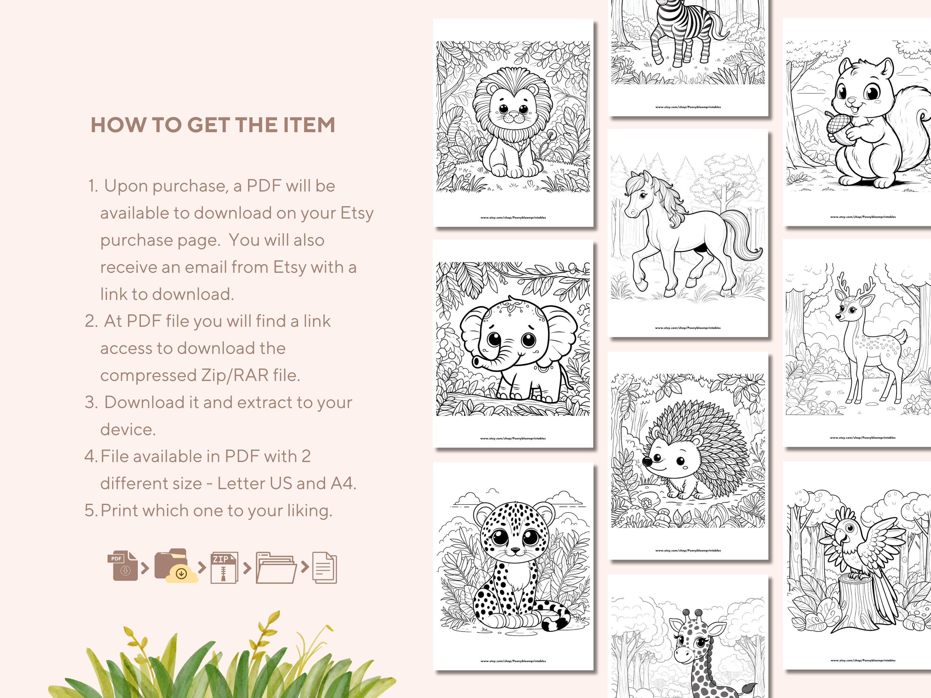 Jungle Animals Coloring Book Printable for Kids – 50+ Safari Animal ...