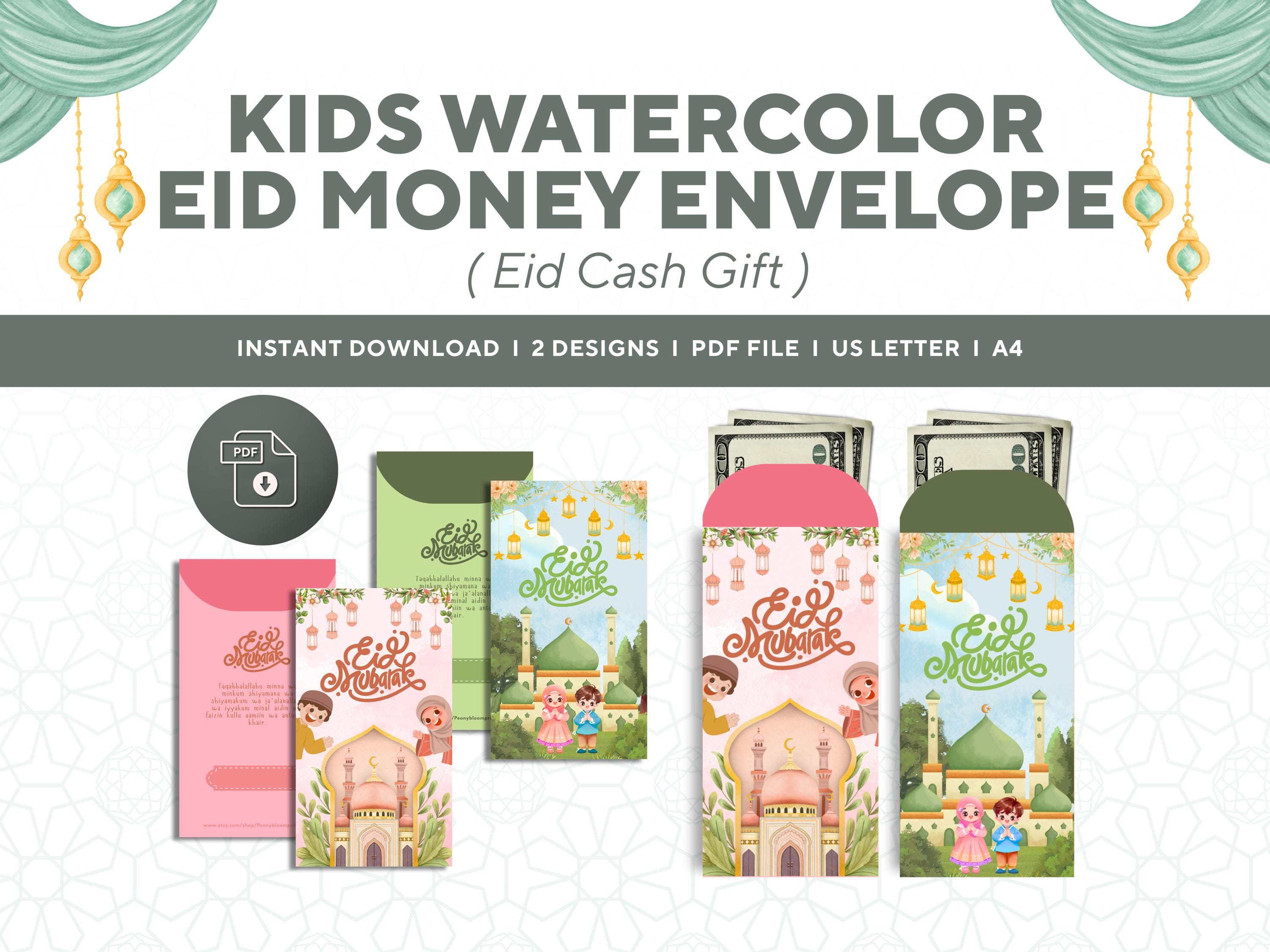 Eidi Design Kids Eid Money Envelope Printable | Cute Watercolor Eidi Cash Gift ...
