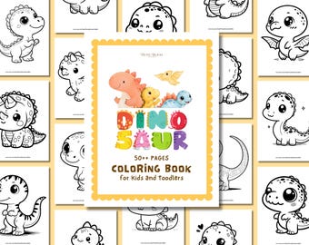 50+ Printable Page Kawaii Dinosaur Coloring Book  | Toddler- Preschool Activity PDF – Instant Download
