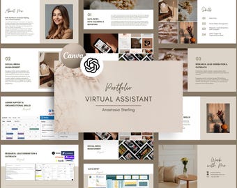 Creative Virtual Assistant Portfolio | Editable Canva | Bonus Custom ChatGPT for build a portfolio | Freelancer (Digital Download)