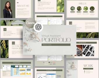 Modelo de Portfólio Editável para Assistente Virtual Criativo | Bônus: ChatGPT Personalizado para criar um portfólio | Fiverr | Upwork (Download Digital)