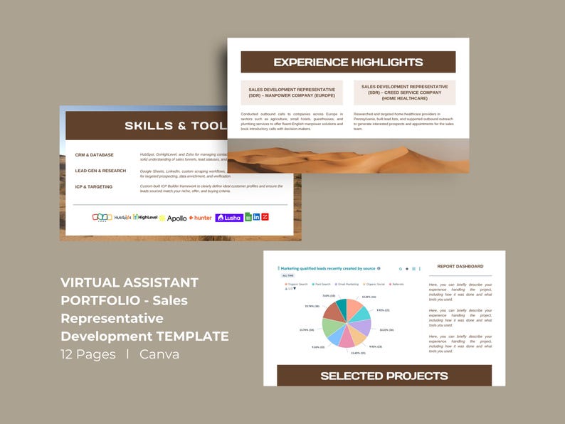 Sales Development Rep Portfolio Template Canva | Brown Desert VA Presentation + Bonus GPT ICP Builder image 3